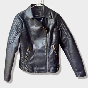Studio Black Leather Jacket with Gold Accents